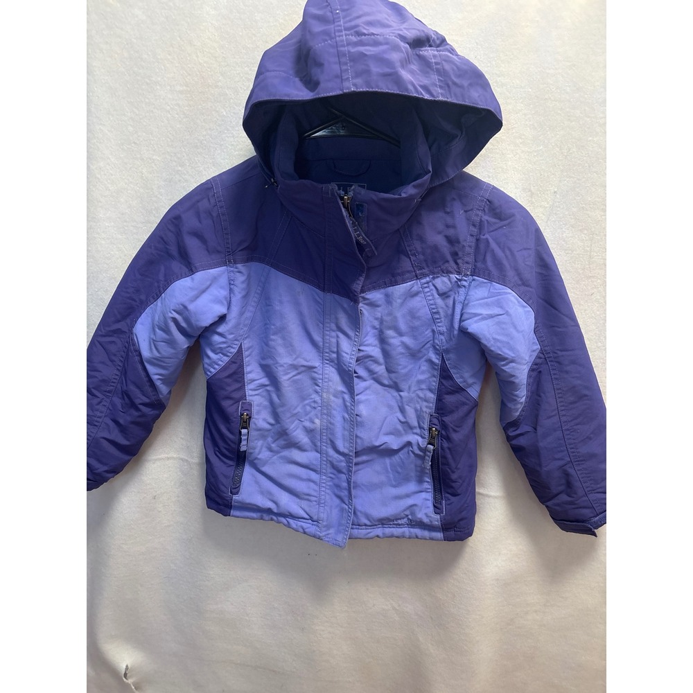 LL Bean Kids Purple Blue Colorblock Hooded Winter Jacket Size M 5-6